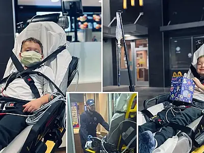 Ambulância parou para o garoto pedir o lanche.